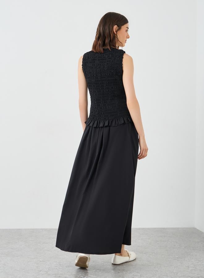 Take Two Styli Solid Smocking Detail Top and Midi Skirt Co-Ords - Image 4