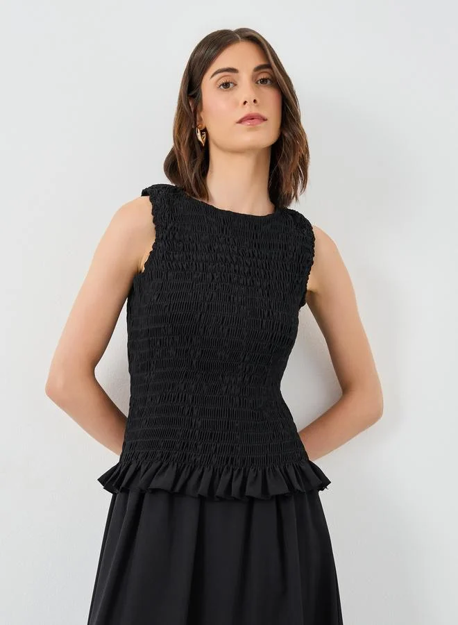 Take Two Take Two Solid Smocking Detail Top and Midi Skirt Co-Ords