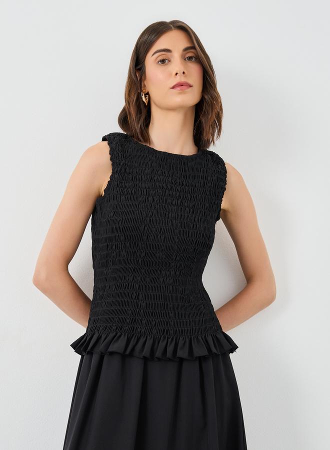 Take Two Styli Solid Smocking Detail Top and Midi Skirt Co-Ords - Image 2