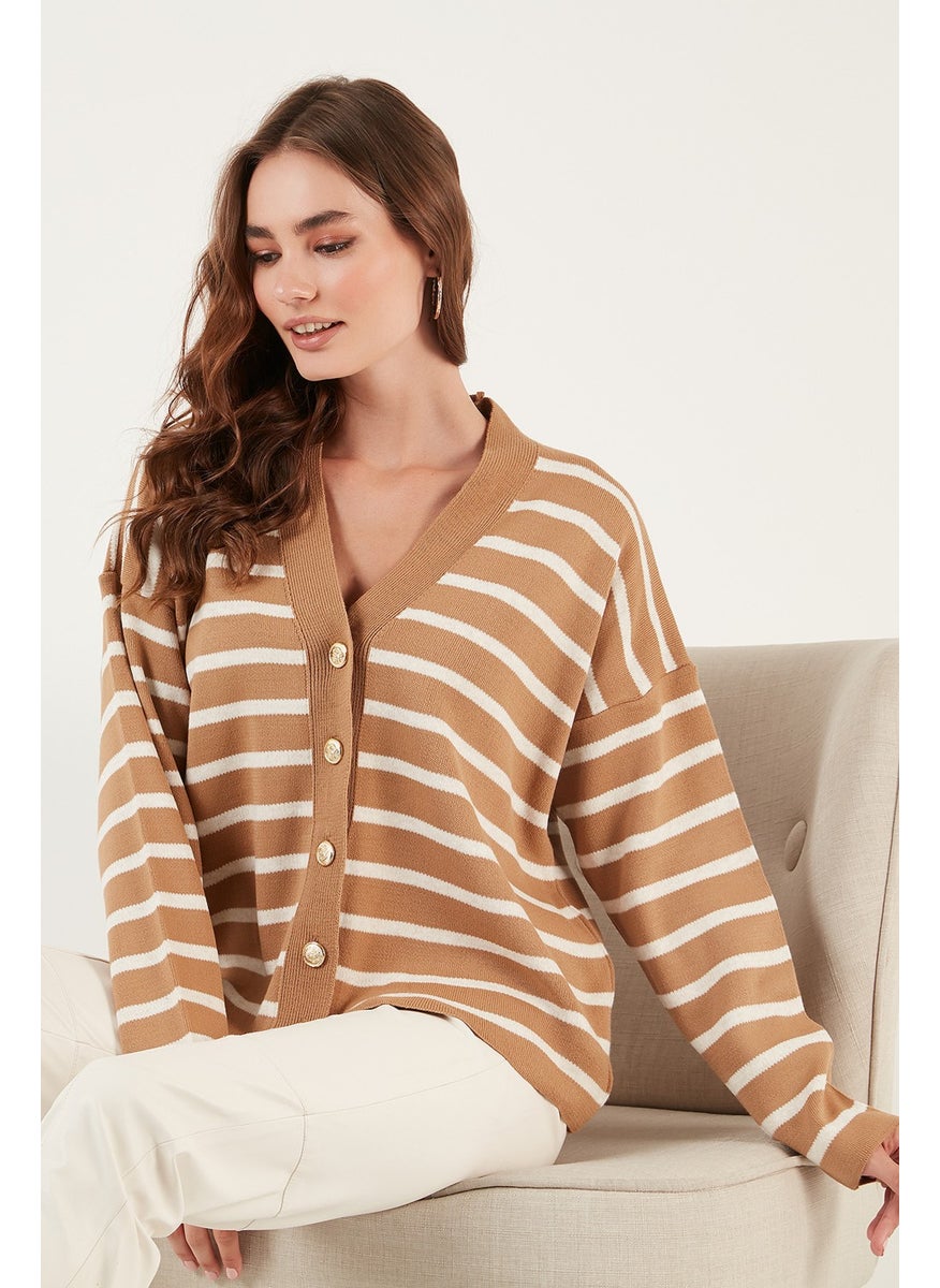 Lela Striped V-Neck Buttoned Knitwear Cardigan Women's Cardigan 4615182  - Image 1