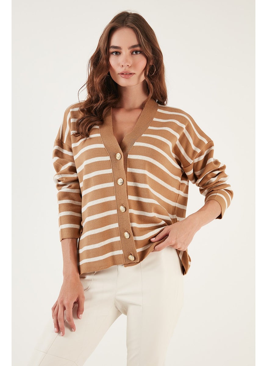 Lela Striped V-Neck Buttoned Knitwear Cardigan Women's Cardigan 4615182  - Image 2