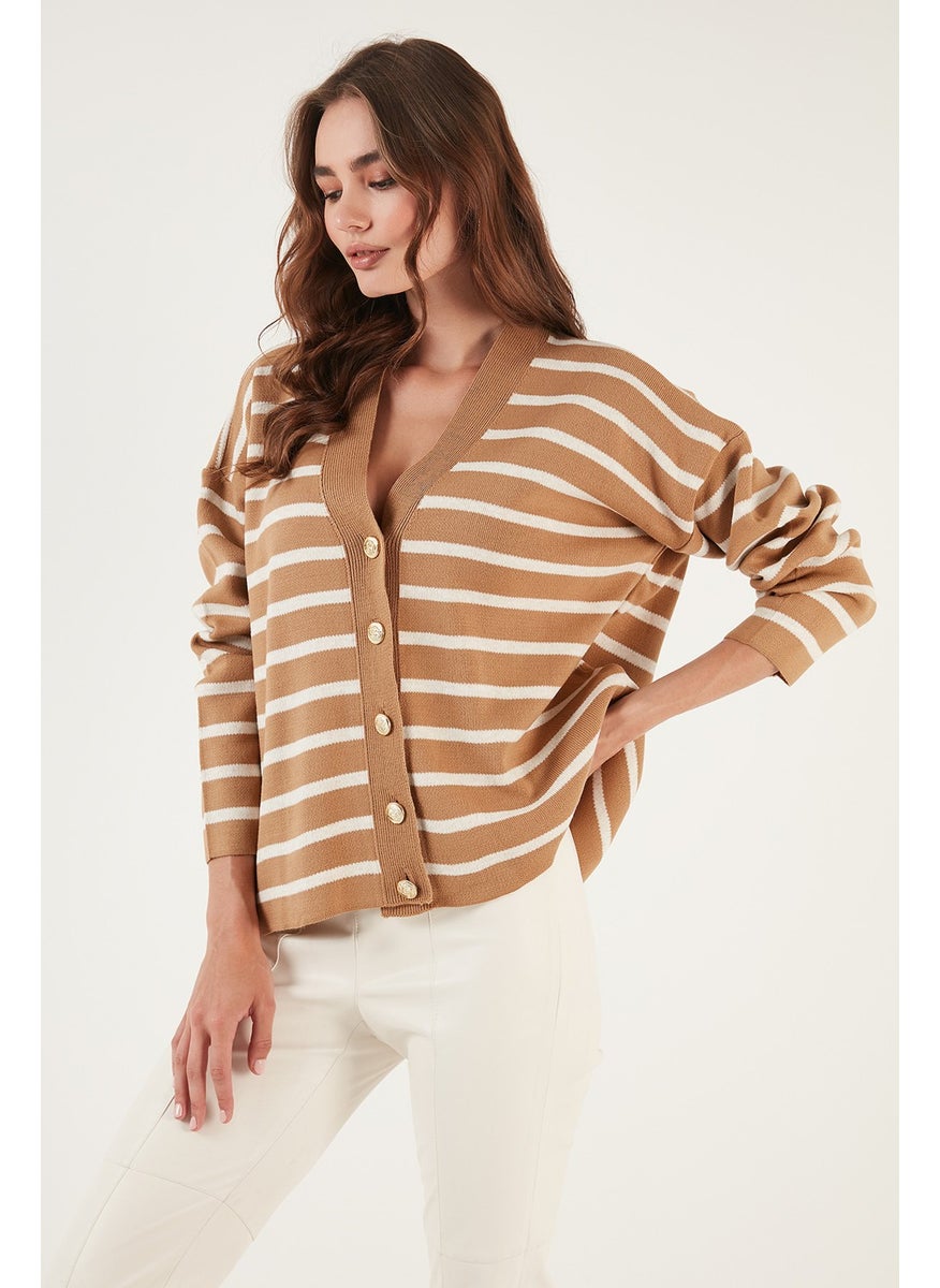 Lela Striped V-Neck Buttoned Knitwear Cardigan Women's Cardigan 4615182  - Image 3