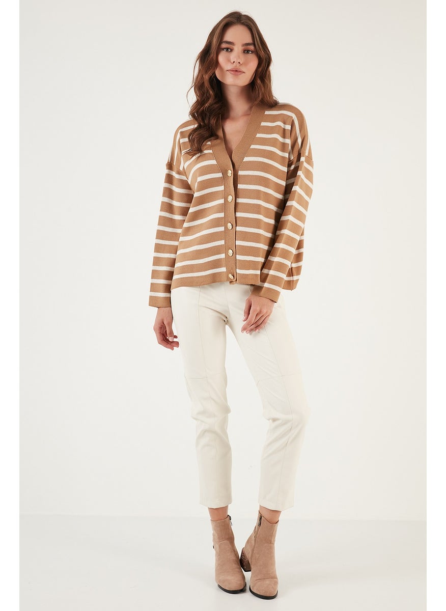 Lela Striped V-Neck Buttoned Knitwear Cardigan Women's Cardigan 4615182  - Image 4