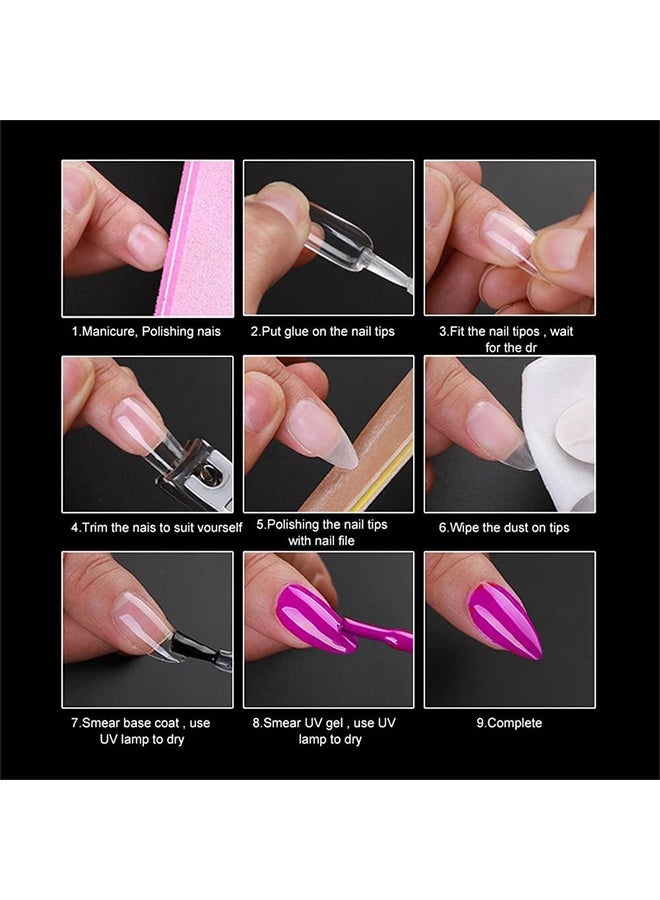 JS 504 PCS Almond Fake Nails, Almond Press On Nails, Pre-shape Short Almond Gel Nail Tips, Medium French Design Clear Full Cover Artificial Almond False Nails for Home DIY Nail Salon - Image 5