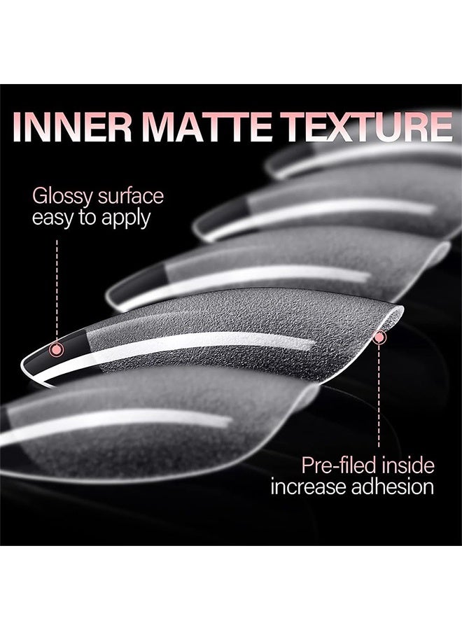 JS 504 PCS Almond Fake Nails, Almond Press On Nails, Pre-shape Short Almond Gel Nail Tips, Medium French Design Clear Full Cover Artificial Almond False Nails for Home DIY Nail Salon - Image 3