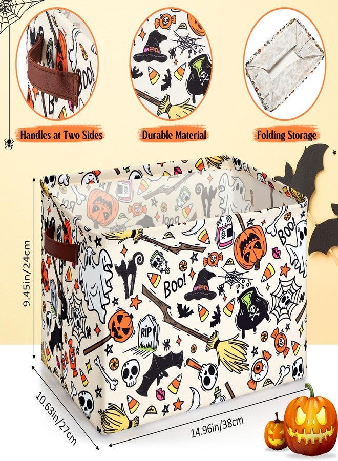 Seeloowy Halloween Ghost Basket with Handles Boo Pumpkin Bat Horror Storage Bin White Spooky Large Foldable Toy Laundry Storage for Halloween Room Car Decoration Bucket Laundry Box - Image 2