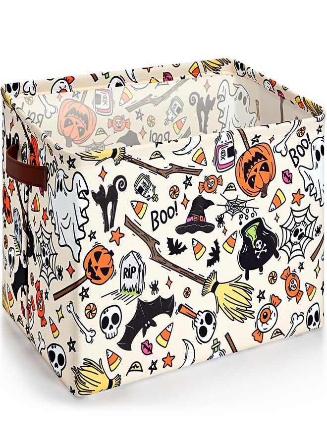 Seeloowy Halloween Ghost Basket with Handles Boo Pumpkin Bat Horror Storage Bin White Spooky Large Foldable Toy Laundry Storage for Halloween Room Car Decoration Bucket Laundry Box - Image 1