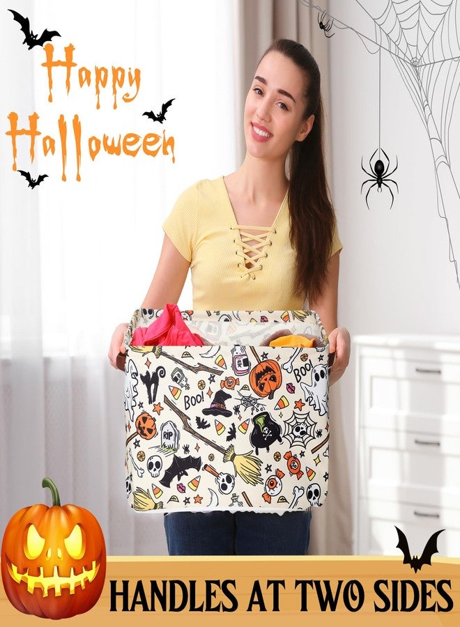 Seeloowy Halloween Ghost Basket with Handles Boo Pumpkin Bat Horror Storage Bin White Spooky Large Foldable Toy Laundry Storage for Halloween Room Car Decoration Bucket Laundry Box - Image 3