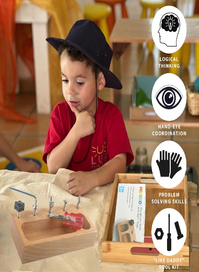MEROCO Montessori Screw Driver Board for Kids Montessori Materials Basic Skills Educational Learning Toys for 3 4 5 Year Old Kids Toddlers Sensory Montessori Toy Preschool Classroom Fine Motor Skills - Image 2