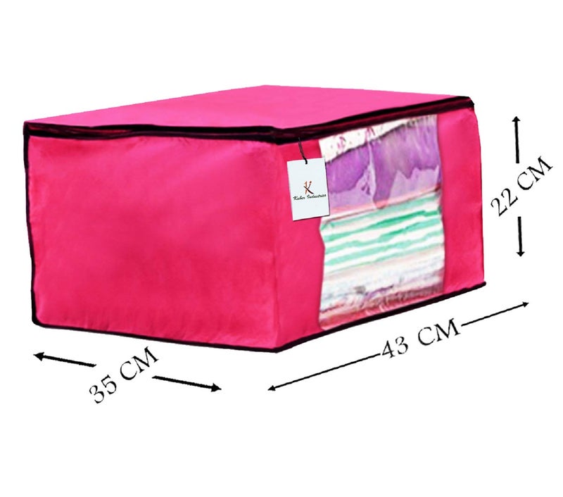 Kuber Industries 3 Piece Non Woven Fabric Saree Cover Set with Transparent Window, Extra Large, Pink-CTKTC23715 - Image 4
