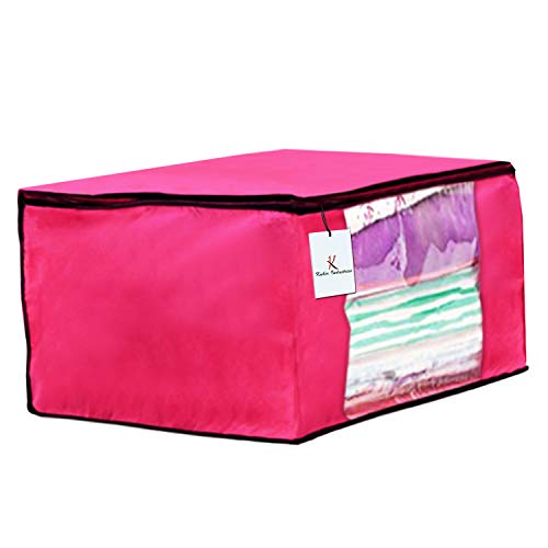 Kuber Industries 3 Piece Non Woven Fabric Saree Cover Set with Transparent Window, Extra Large, Pink-CTKTC23715 - Image 2
