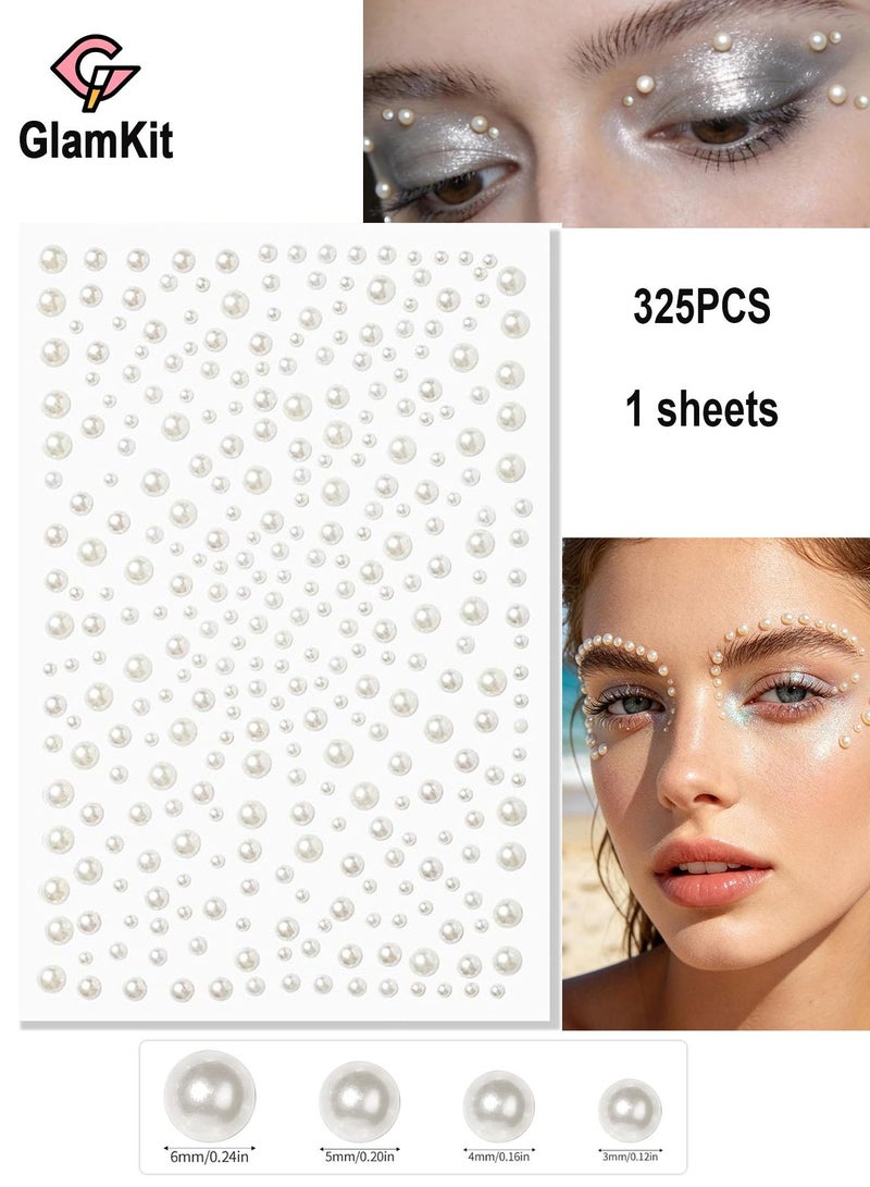 GlamKit 2 Sheets 3D Self Adhesive White Pearl Body Eyeshadow Sticker, Women Nail Art Decoration Kids DIY Craft Accessories - Image 1