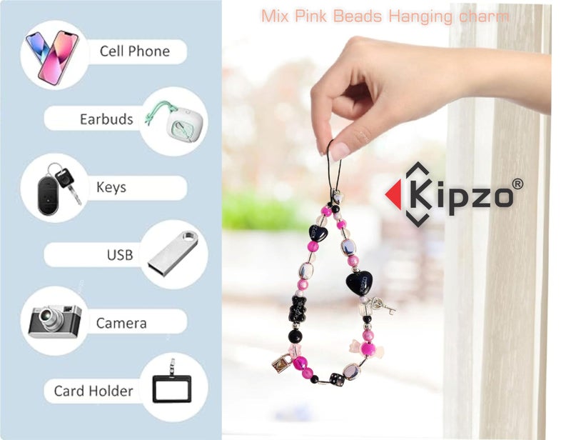 KIPZO® Butterfly beads phone charms aesthetic crystal clear Acrylic Pink heart & teddy bracelet hangings for mobile cover string jewellery good luck lanyard for women girls Handmade pearl wrist strap - Image 4