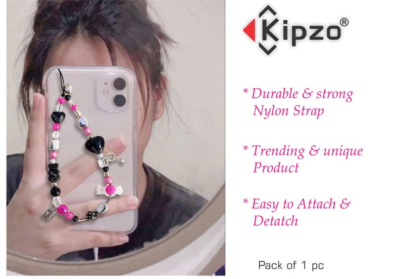 KIPZO® Butterfly beads phone charms aesthetic crystal clear Acrylic Pink heart & teddy bracelet hangings for mobile cover string jewellery good luck lanyard for women girls Handmade pearl wrist strap - Image 2