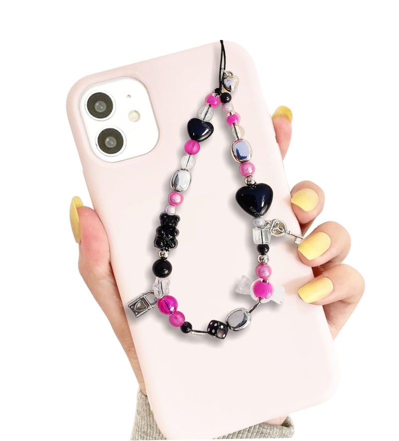 KIPZO® Butterfly beads phone charms aesthetic crystal clear Acrylic Pink heart & teddy bracelet hangings for mobile cover string jewellery good luck lanyard for women girls Handmade pearl wrist strap - Image 1