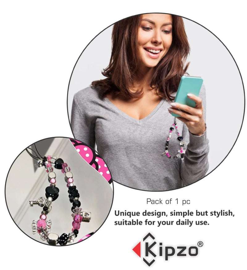 KIPZO® Butterfly beads phone charms aesthetic crystal clear Acrylic Pink heart & teddy bracelet hangings for mobile cover string jewellery good luck lanyard for women girls Handmade pearl wrist strap - Image 3