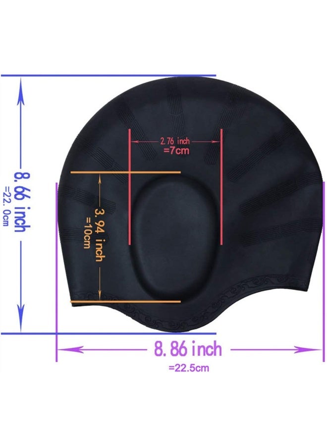 SHOWAY Women and Mens Adult Swim Cap Silicone 3D Ear Protection Soft Long Hair Swim Hat Durable Silicone Swimming Caps (Blue) - Image 3