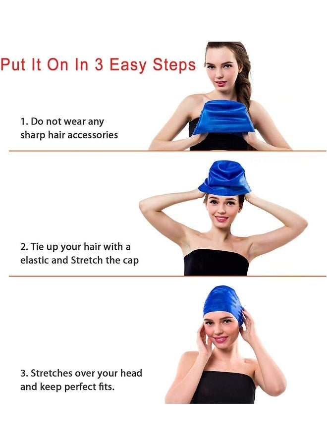 SHOWAY Women and Mens Adult Swim Cap Silicone 3D Ear Protection Soft Long Hair Swim Hat Durable Silicone Swimming Caps (Blue) - Image 5