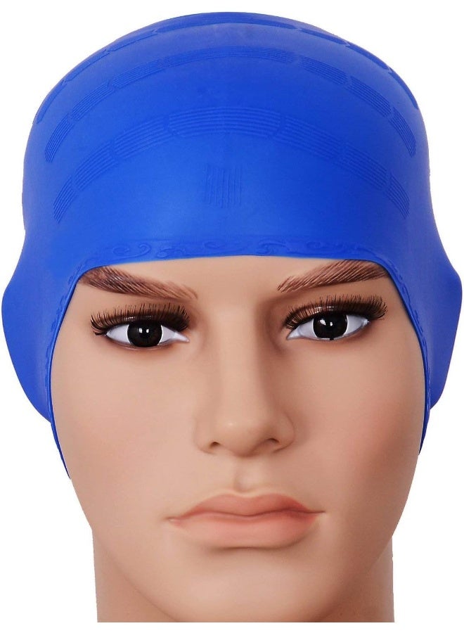 SHOWAY Women and Mens Adult Swim Cap Silicone 3D Ear Protection Soft Long Hair Swim Hat Durable Silicone Swimming Caps (Blue) - Image 2