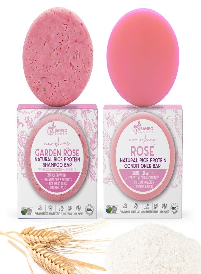 BAMBOEARTH Solid Rice Protein Water Shampoo & Conditioner Hair Soap - Shampoo and Conditioner Bars For Hair With All Natural Plant Based Essential Oils And Zero Waste Packaging (Rose) - Image 1