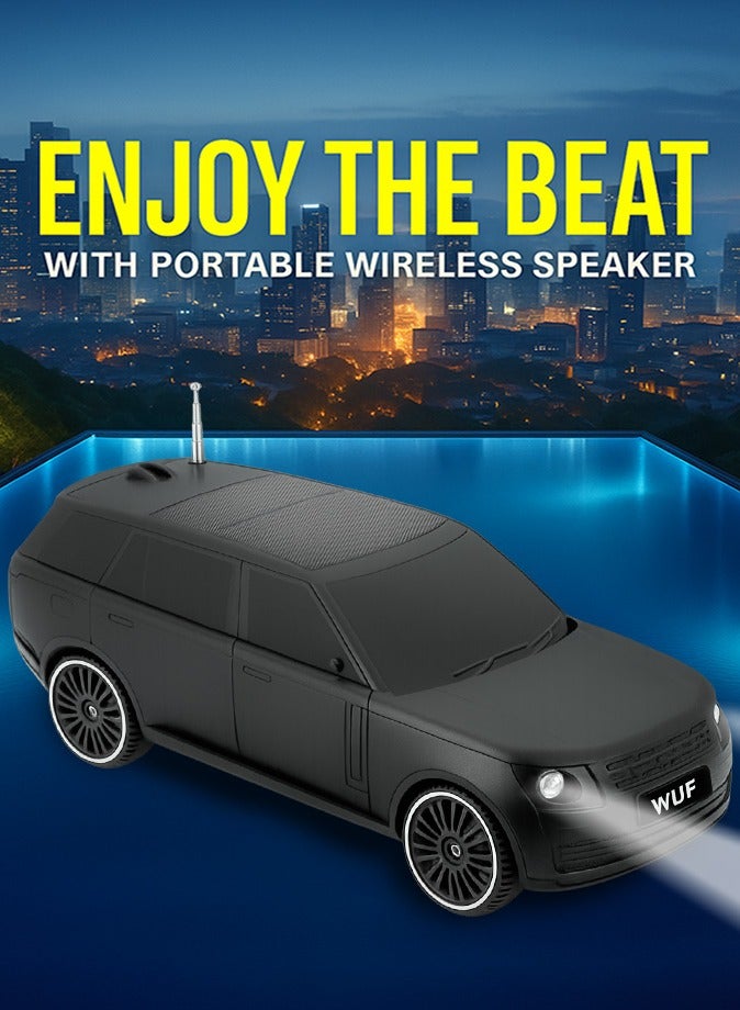 صوت واضح مكبر صوت لاسلكي متين على شكل سيارة بقوة ١٠ واط | بلوتوث ٥.٣ | بطارية ١٢٠٠ مللي أمبير/ساعة | راديو FM | منفذ USB وType-C | تحكم في مستوى الصوت | لون أسود - Image 2