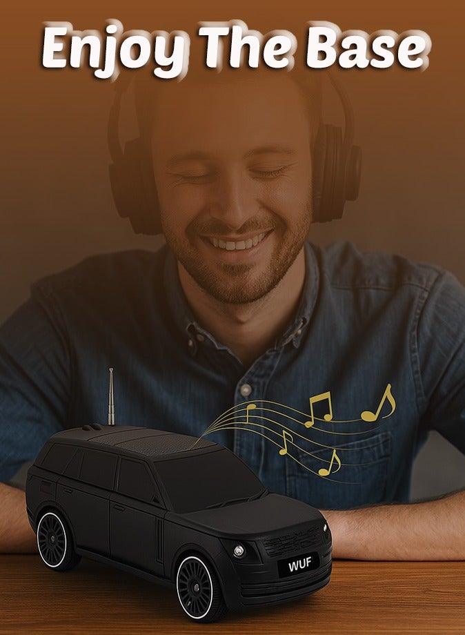 صوت واضح مكبر صوت لاسلكي متين على شكل سيارة بقوة ١٠ واط | بلوتوث ٥.٣ | بطارية ١٢٠٠ مللي أمبير/ساعة | راديو FM | منفذ USB وType-C | تحكم في مستوى الصوت | لون أسود - Image 4