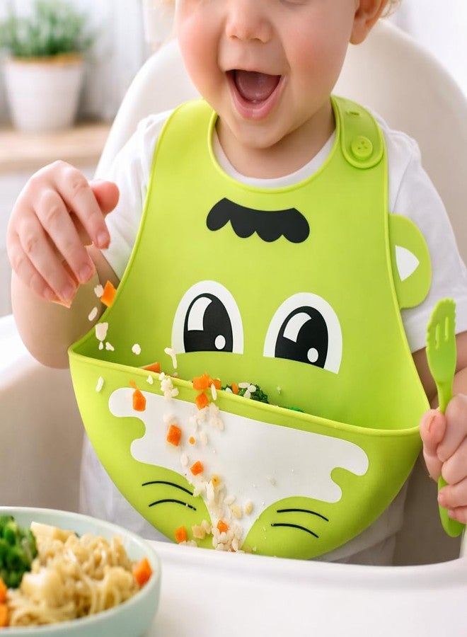 AEREX Silicone Baby Feeding Bib with Food Catcher Pocket | Waterproof & Adjustable Toddler Bib | Soft BPA-Free Washable Weaning Bib for Babies 6 Months to 4 Years (Green) - Image 5