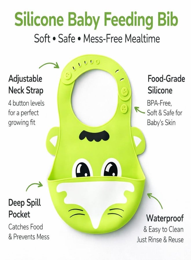 AEREX Silicone Baby Feeding Bib with Food Catcher Pocket | Waterproof & Adjustable Toddler Bib | Soft BPA-Free Washable Weaning Bib for Babies 6 Months to 4 Years (Green) - Image 3