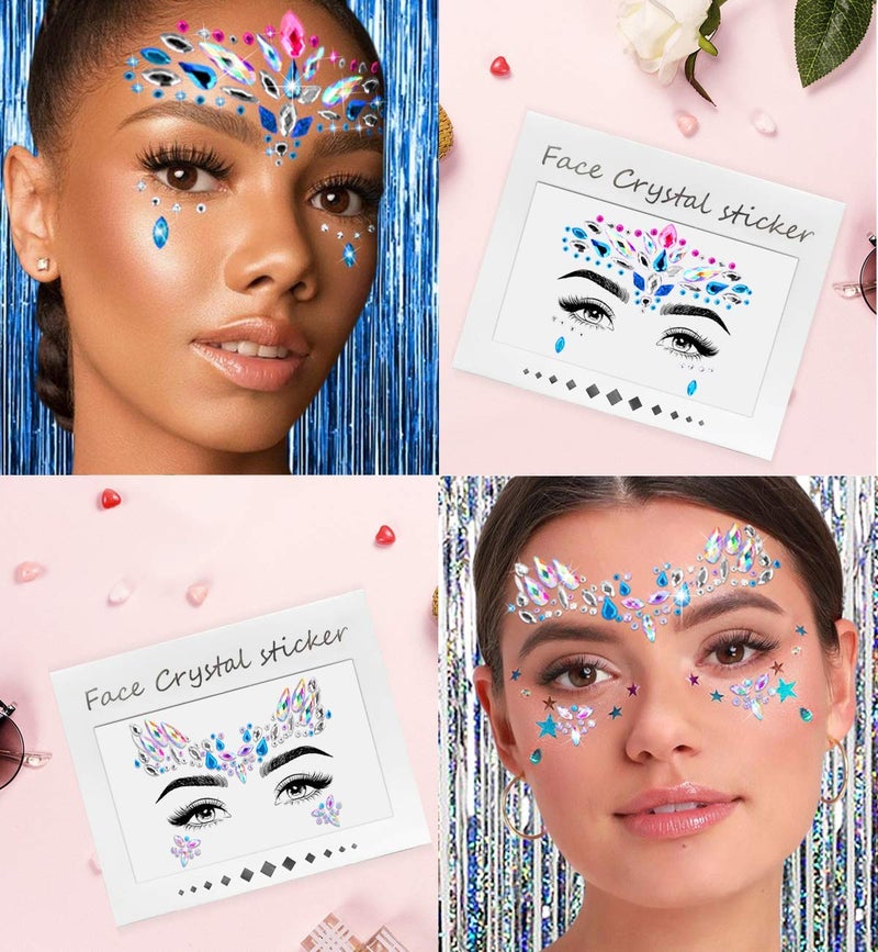 iMethod Mermaid Face Jewels - Stick On Gems, Rave Accessories for Festival & Holiday Costumes, 6 Pcs, Multicolored - Image 2
