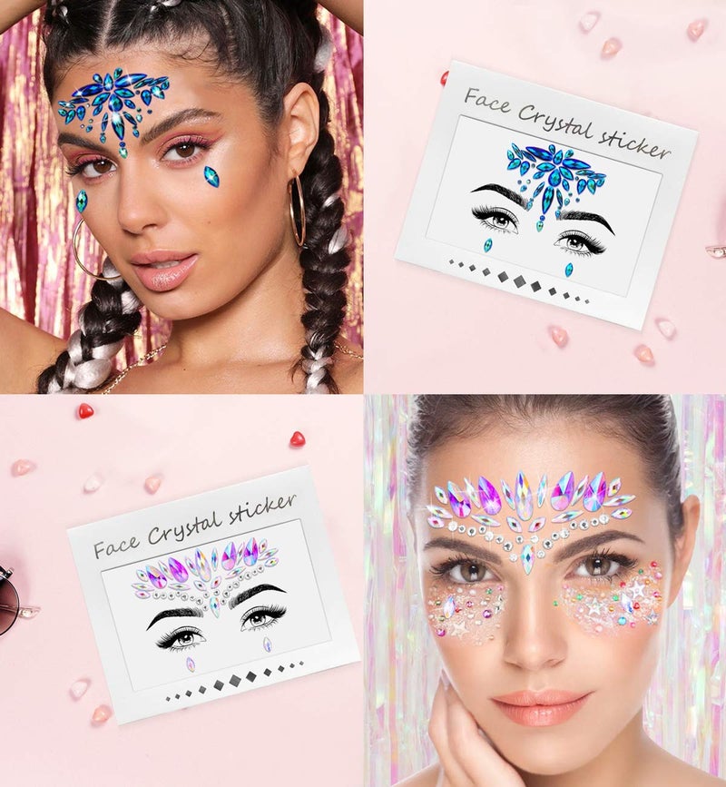 iMethod Mermaid Face Jewels - Stick On Gems, Rave Accessories for Festival & Holiday Costumes, 6 Pcs, Multicolored - Image 4