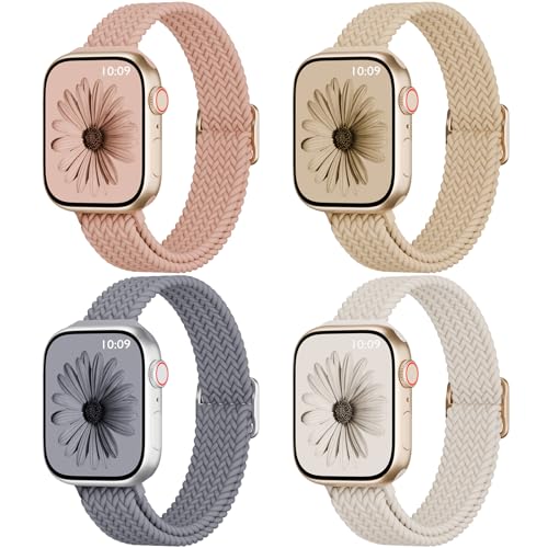 DYKEISS 4 Pack Slim Braided Stretchy Compatible with Apple Watch Band 38mm 42mm 40mm 44mm 41mm 45mm 46mm 49mm Women Men Solo Loop Nylon Thin Strap for iWatch Series 11 10 9 8 7 SE 6 5 4 3 Ultra - Image 1