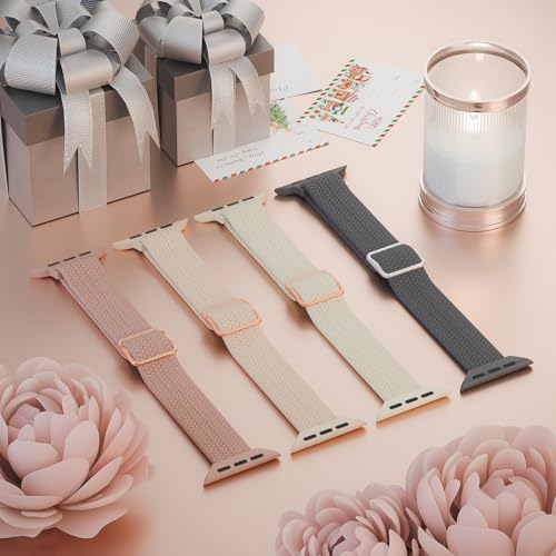 DYKEISS 4 Pack Slim Braided Stretchy Compatible with Apple Watch Band 38mm 42mm 40mm 44mm 41mm 45mm 46mm 49mm Women Men Solo Loop Nylon Thin Strap for iWatch Series 11 10 9 8 7 SE 6 5 4 3 Ultra - Image 3