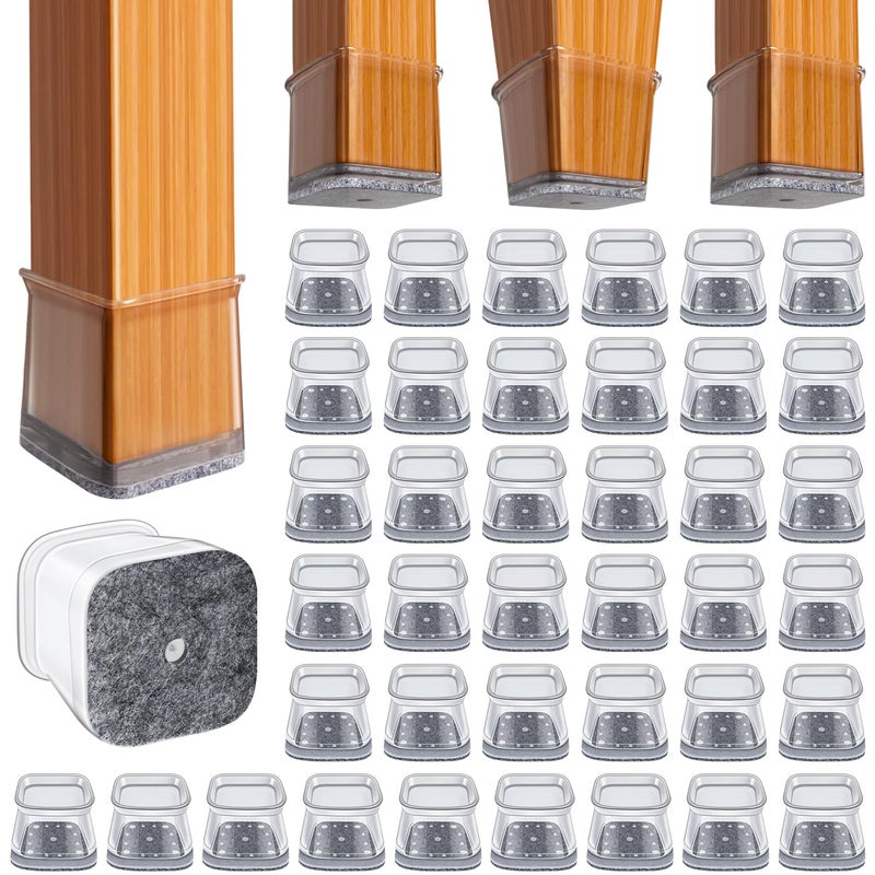 BUMACO Chair Leg Floor Protectors Square Chair Leg Protectors for Hardwood Floors Silicone Pads Covers to Protect Floors Clear40 Pcs Square XL 158 to 2