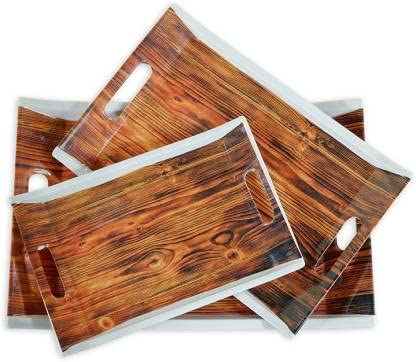 UPC PREMIUM HOUSEWARE U.P.C Serving Tray Set- Handcrafted & Hand-Painted for Kitchen/Table & Home Decor/Dinning/Gifts/Restaurants/Living Room/Coffee Table (Set of 3 Trays) (SY-VIL015) - Image 1