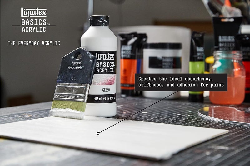 Liquitex BASICS Gesso Surface Prep Medium - 473ml (16-oz) Bottle, White - Image 3