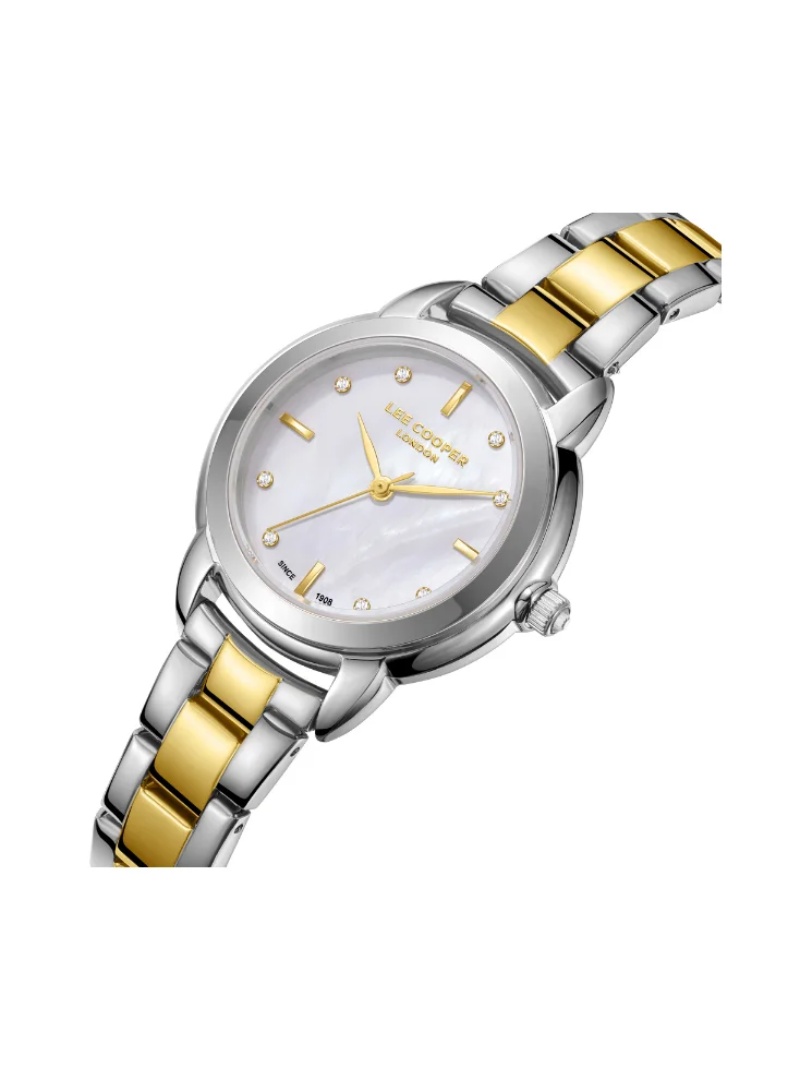 لي كوبر Lee Cooper LC08024.220 Women's Analog Display Watch & Metal Strap Silver/Gold