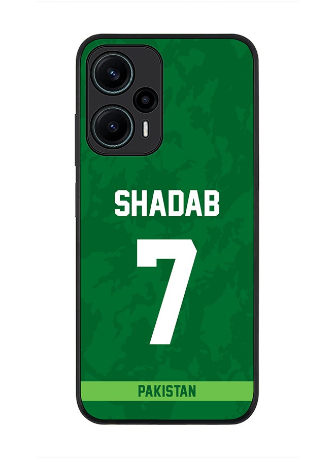 Stylizedd - Cover for Xiaomi Poco F5 5G / Redmi Note 12 Turbo 5G Case , Rugged Black Slim fit Protective Phone Cases, Player Name - Shadab Khan, Jersey Number- 7 - Image 1