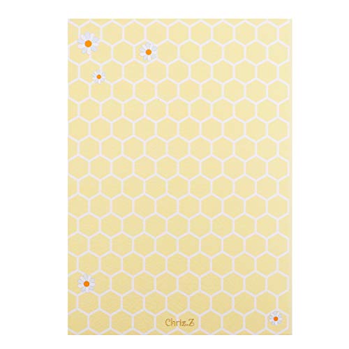 CHRIZ.Z Birthday Card - Single Happy Bee Day Birthday Greeting Card For Bee Themed Party - Gold Foil Bees and Lettering on Yellow Textured Paper with Kraft Envelope - 5" x 7" - Blank Inside - Image 2