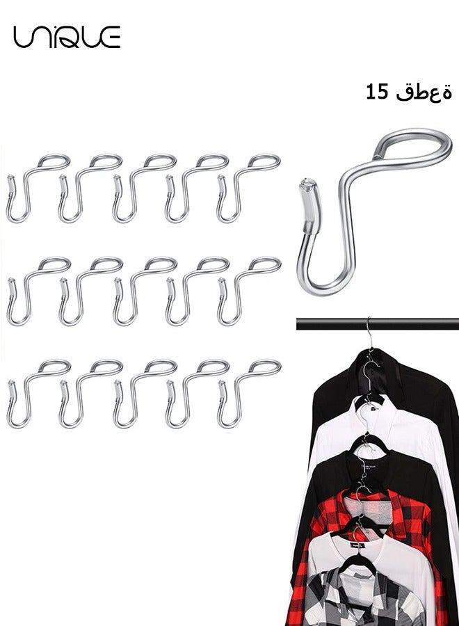يونيك 15 قطعة الملابس شماعات موصل السنانير، المعادن شماعات موسع السنانير شماعات السنانير للشماعات المخملية البلاستيك خزانة خشبية توفير المساحة - فضي - Image 1