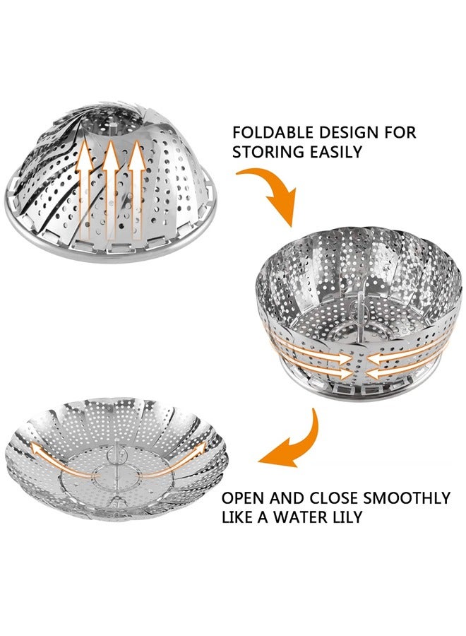 Vegetable Steamer Basket, Stainless Steel Veggie Fish Food Steamer Basket, Folding Expandable Steamers to Fit Various Size Pot Medium 15.5cm-25cm - Image 3