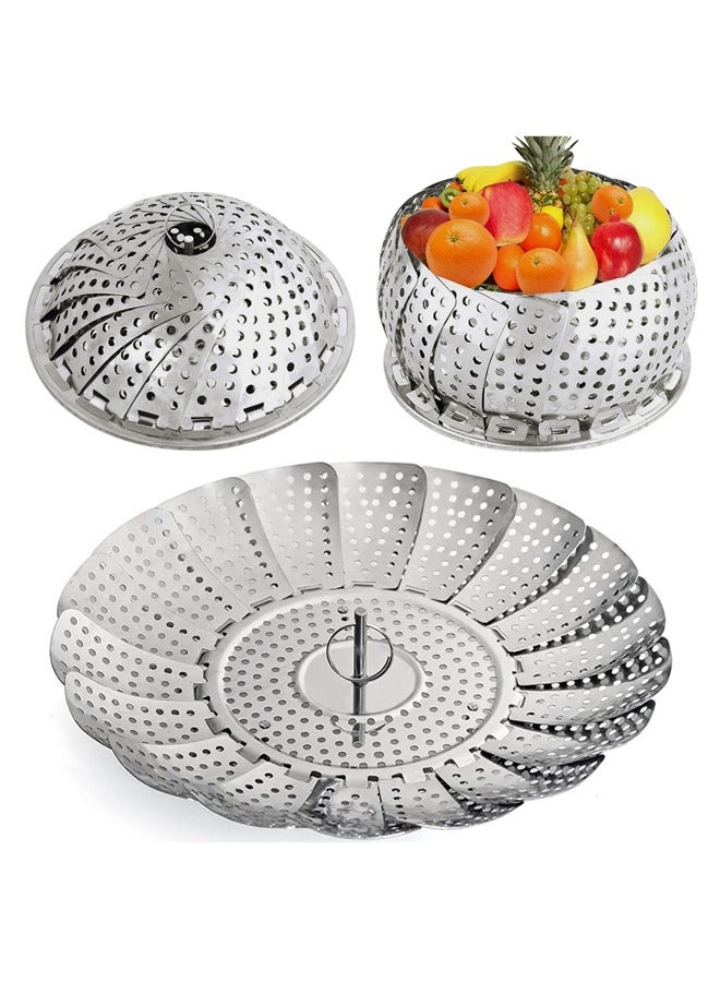 Vegetable Steamer Basket, Stainless Steel Veggie Fish Food Steamer Basket, Folding Expandable Steamers to Fit Various Size Pot Medium 15.5cm-25cm - Image 1