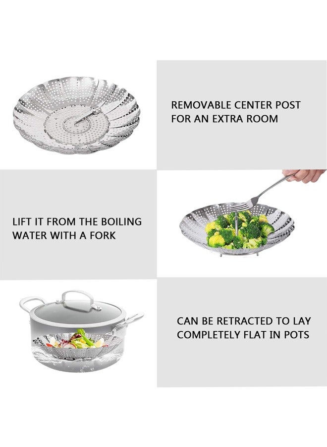 Vegetable Steamer Basket, Stainless Steel Veggie Fish Food Steamer Basket, Folding Expandable Steamers to Fit Various Size Pot Medium 15.5cm-25cm - Image 5