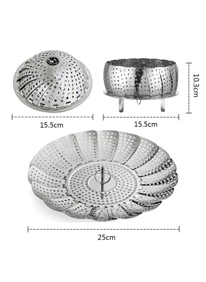Vegetable Steamer Basket, Stainless Steel Veggie Fish Food Steamer Basket, Folding Expandable Steamers to Fit Various Size Pot Medium 15.5cm-25cm - Image 2