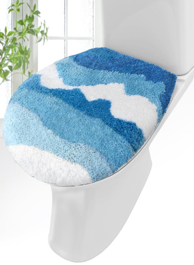 Mindsoft Toilet Seat Lid Cover for Bathroom Ocean Wave Beach Plush Toilet Seat Cover with Non-slip Rubber Backing Bathroom Decor Fits Most Round, Elongated and Oblong Lids 17. 5''x15''(Blue) - Image 1