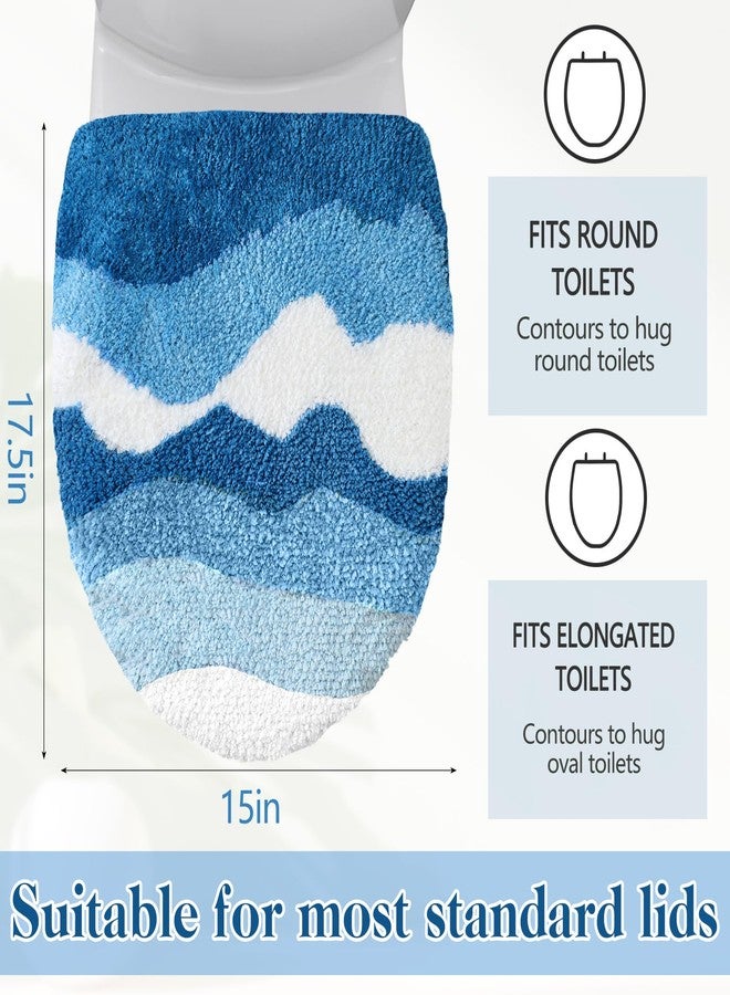 Mindsoft Toilet Seat Lid Cover for Bathroom Ocean Wave Beach Plush Toilet Seat Cover with Non-slip Rubber Backing Bathroom Decor Fits Most Round, Elongated and Oblong Lids 17. 5''x15''(Blue) - Image 4
