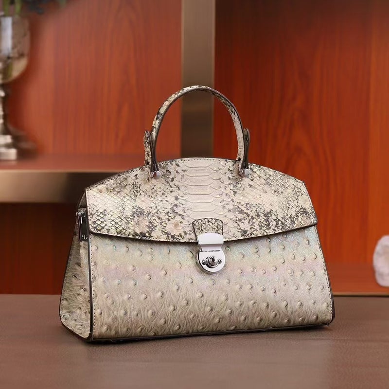 Fashion Genuine Leather High-End Snake Pattern Bag Women'S Retro Lock Shoulder Crossbody Handbag - Image 1