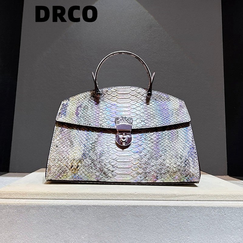 Fashion Genuine Leather High-End Snake Pattern Bag Women'S Retro Lock Shoulder Crossbody Handbag - Image 2