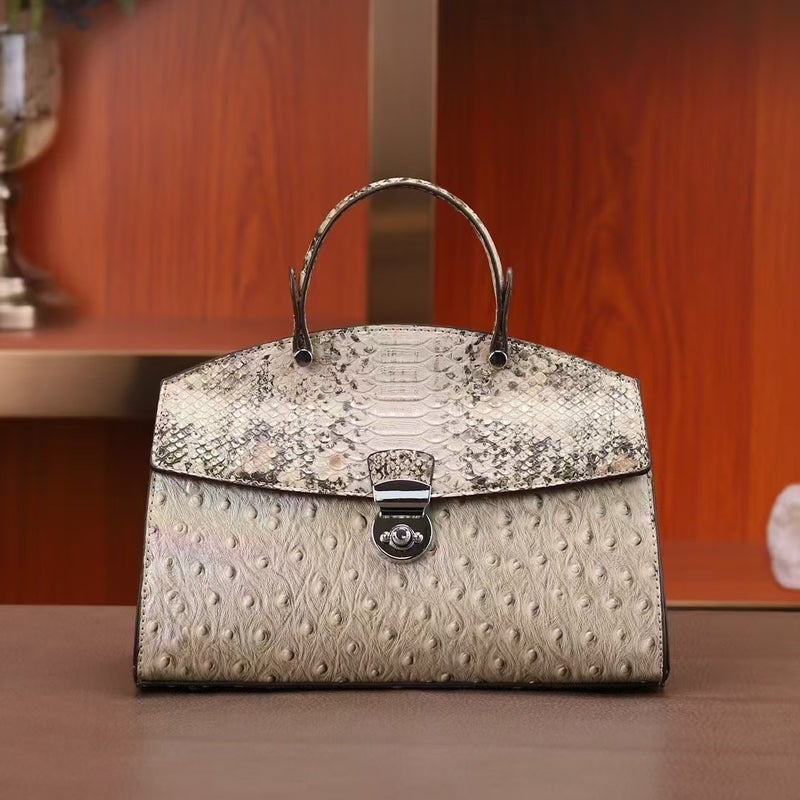 Fashion Genuine Leather High-End Snake Pattern Bag Women'S Retro Lock Shoulder Crossbody Handbag - Image 4