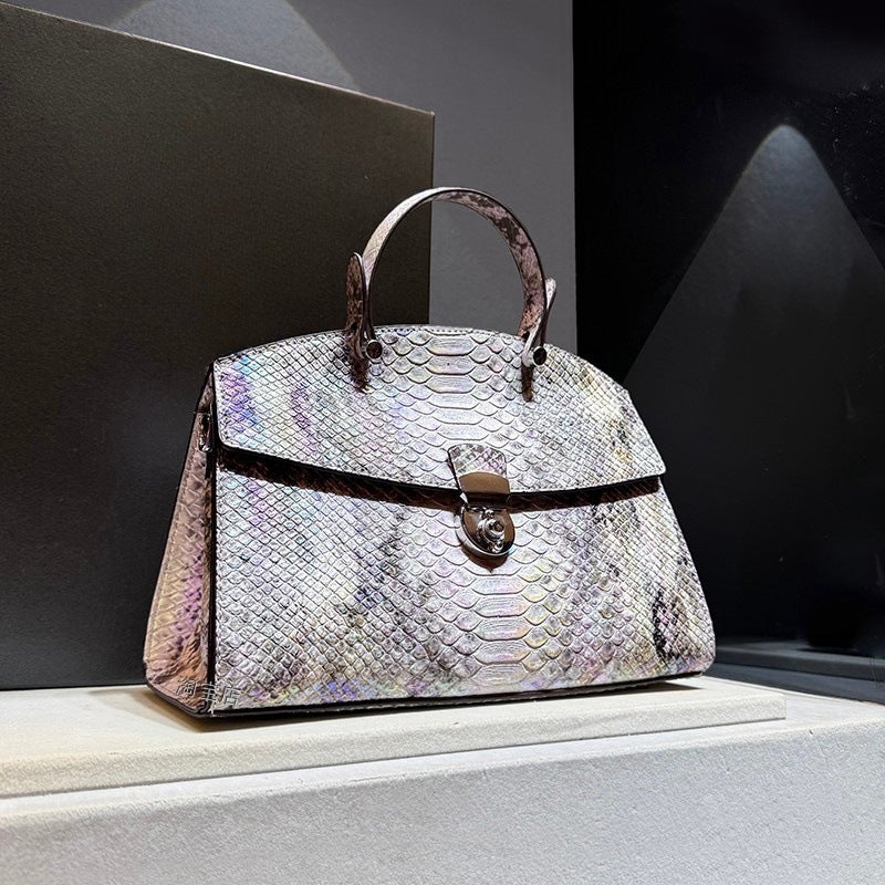 Fashion Genuine Leather High-End Snake Pattern Bag Women'S Retro Lock Shoulder Crossbody Handbag - Image 3