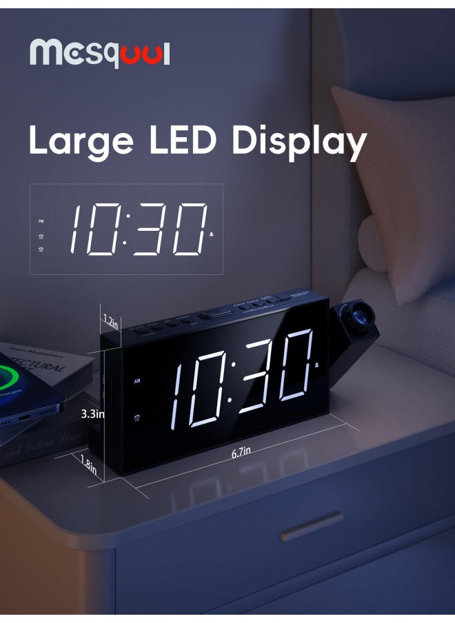 Digital Projector Alarm Clocks for Kids Bedroom,Plug-in LED Display Clock with 350° Projection on Ceiling Wall,Dual Alarms for Heavy Sleepers,Battery Backup,USB Charging Port,Easy-to-Set,Dimmer,Snooze